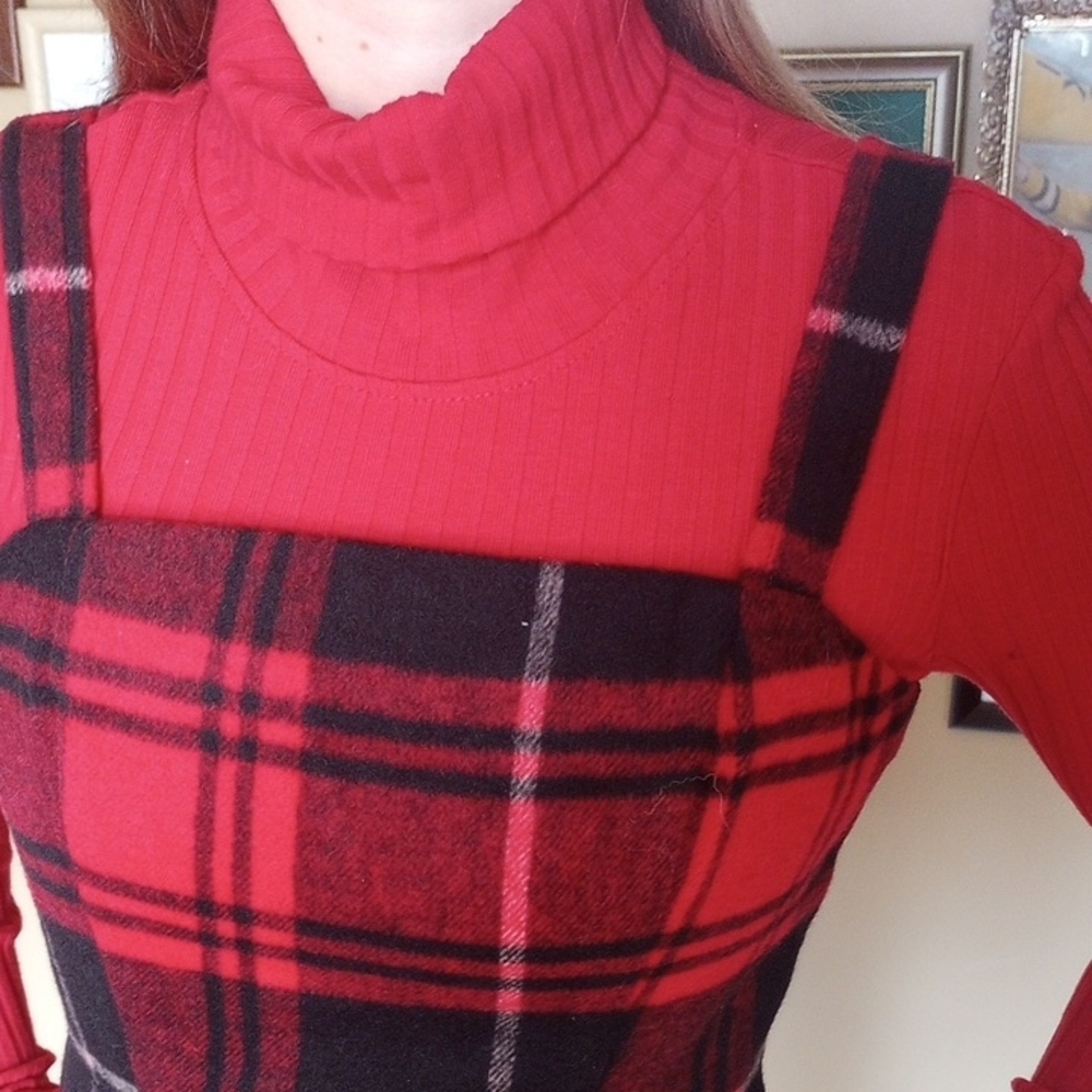 Red Plaid Dress - Classic Plaid Layering Piece - Picture 4 of 12